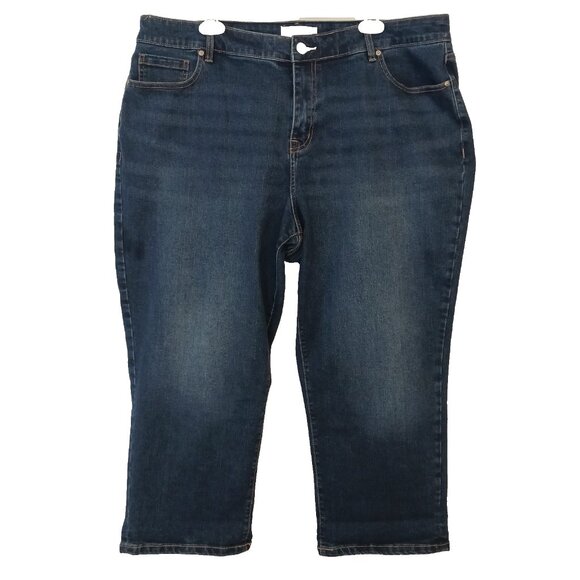 Lane Bryant Jeans Womens 18 Blue Mid Rise Boyfriend Capri Flex Magic Waistband - Picture 1 of 6